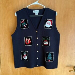 Croft & Barrow Christmas Sweater Vest XL‎ Embroidered Holiday Festive Fun